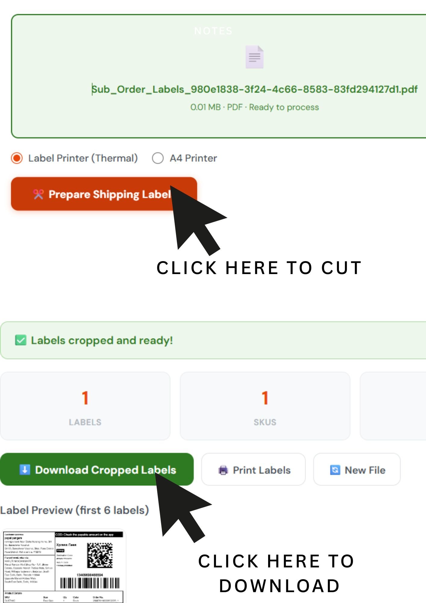 Step 2 Download cropped Meesho labels ready to print